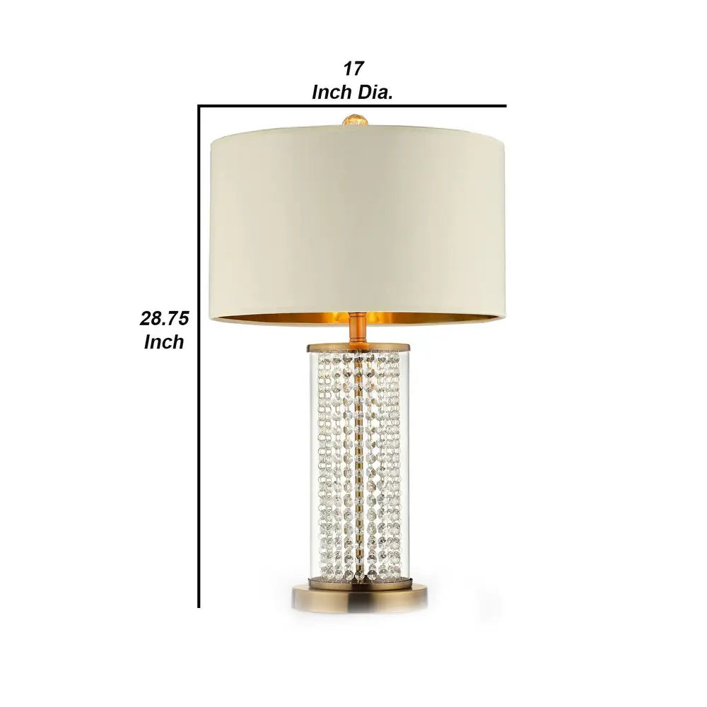 Table Lamp with Cylindrical Drum and Stacked Crystals, Gold