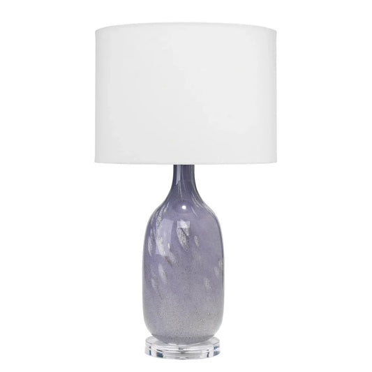 Table Lamp with Fabric Shade and Oblong Glass Body, Gray