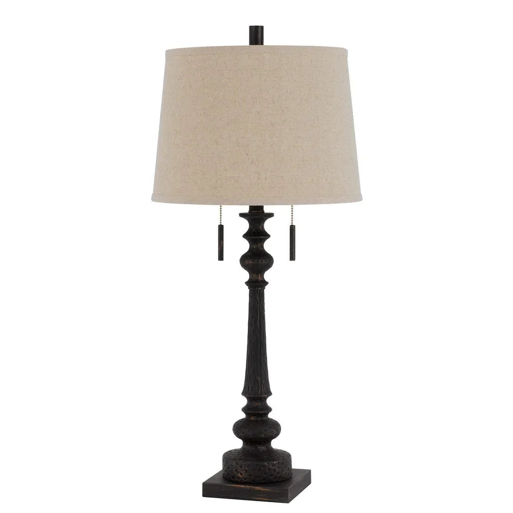 Table Lamp with Tubular Turned Resin Support and Pull Chain, Dark Bronze