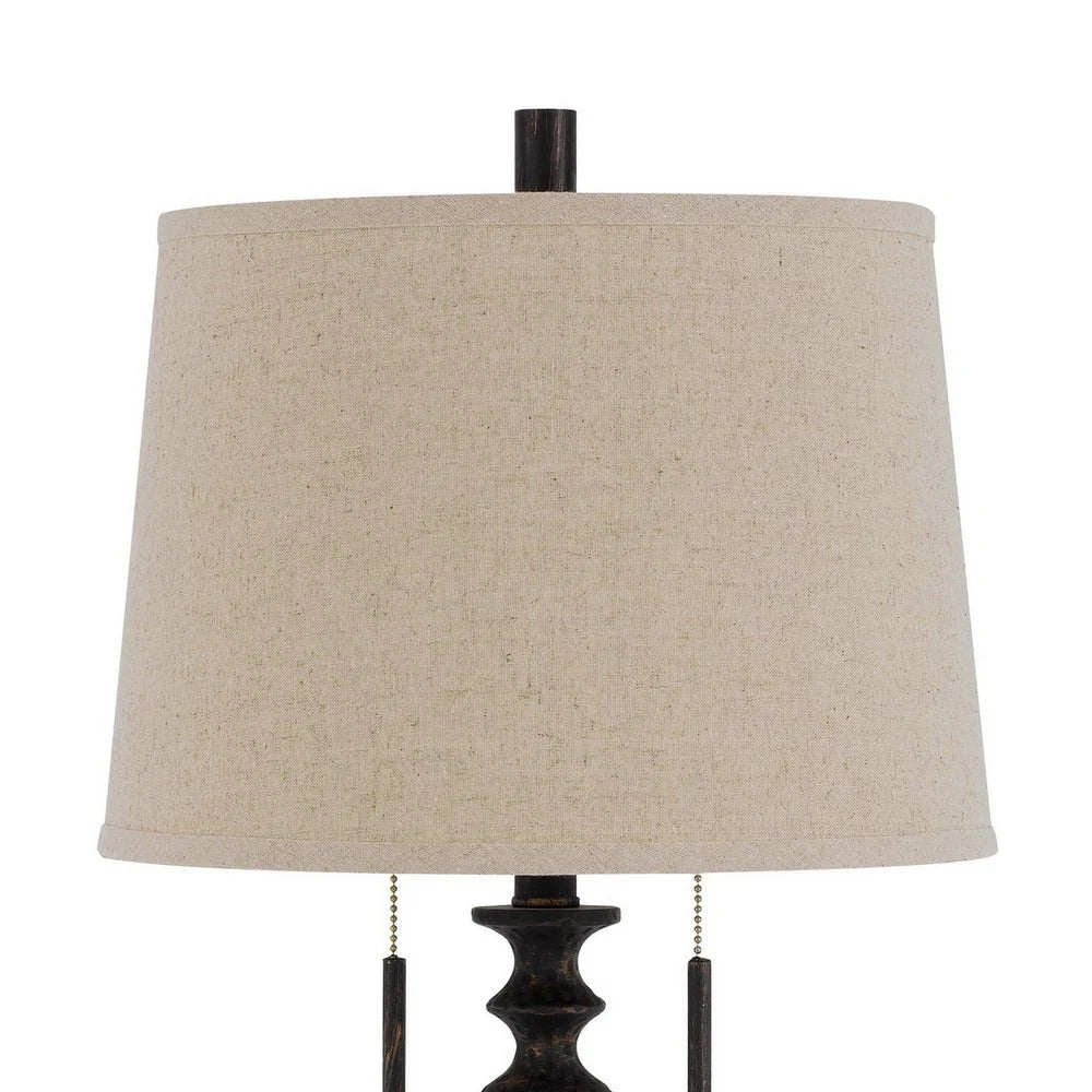 Table Lamp with Tubular Turned Resin Support and Pull Chain, Dark Bronze