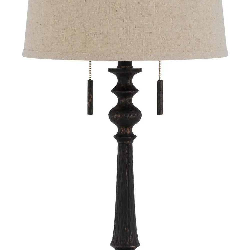 Table Lamp with Tubular Turned Resin Support and Pull Chain, Dark Bronze