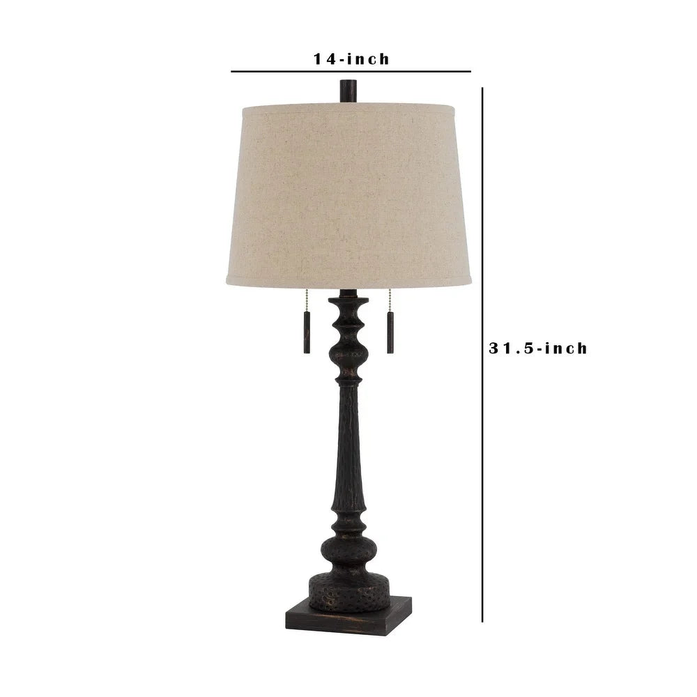 Table Lamp with Tubular Turned Resin Support and Pull Chain, Dark Bronze