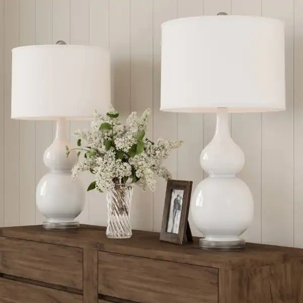Table Lamps – Vintage White Set of 2 LED Double Gourd Lamps by Lavish Home