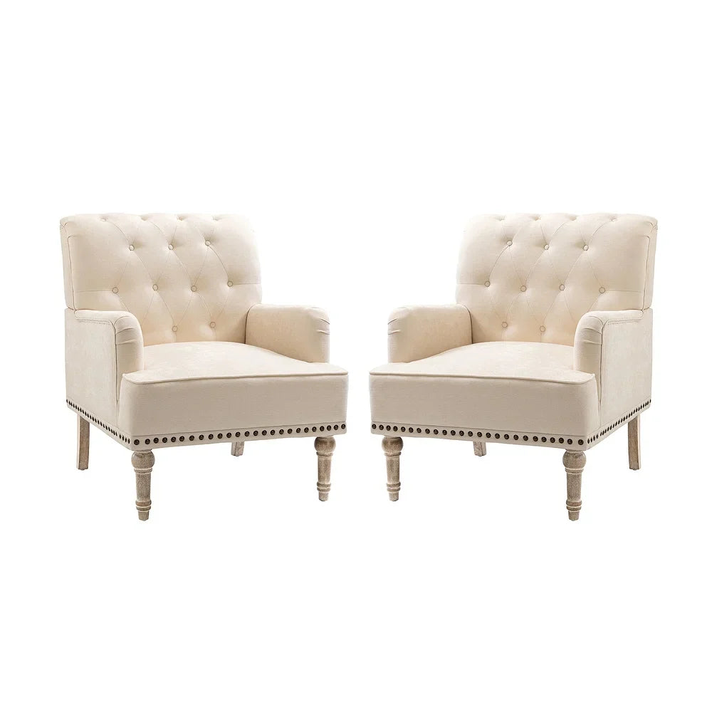 Geltrude Traditional Upholstered Accent Chair with Button Tufted Back Set of 2