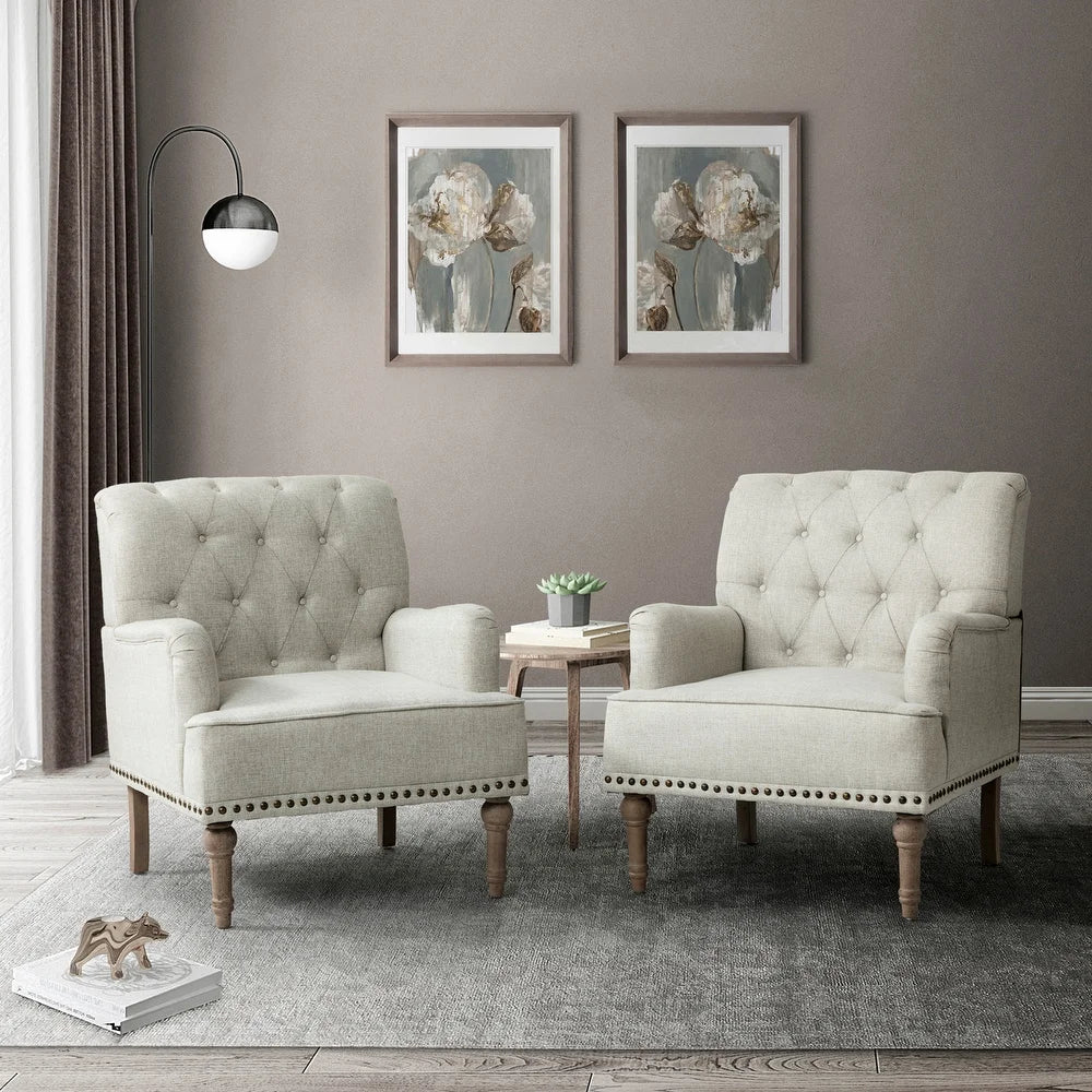 Geltrude Traditional Upholstered Accent Chair with Button Tufted Back Set of 2