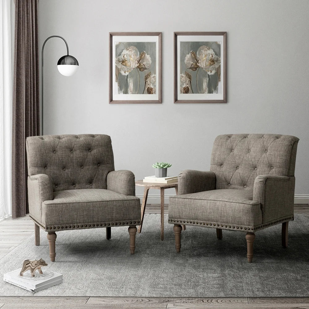 Geltrude Traditional Upholstered Accent Chair with Button Tufted Back Set of 2