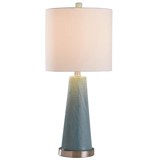 StyleCraft Teal Textured Diamond Print Embossed Tapered Accent Lamp