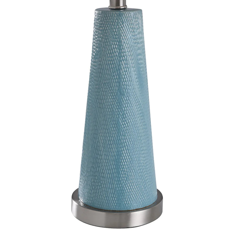 StyleCraft Teal Textured Diamond Print Embossed Tapered Accent Lamp