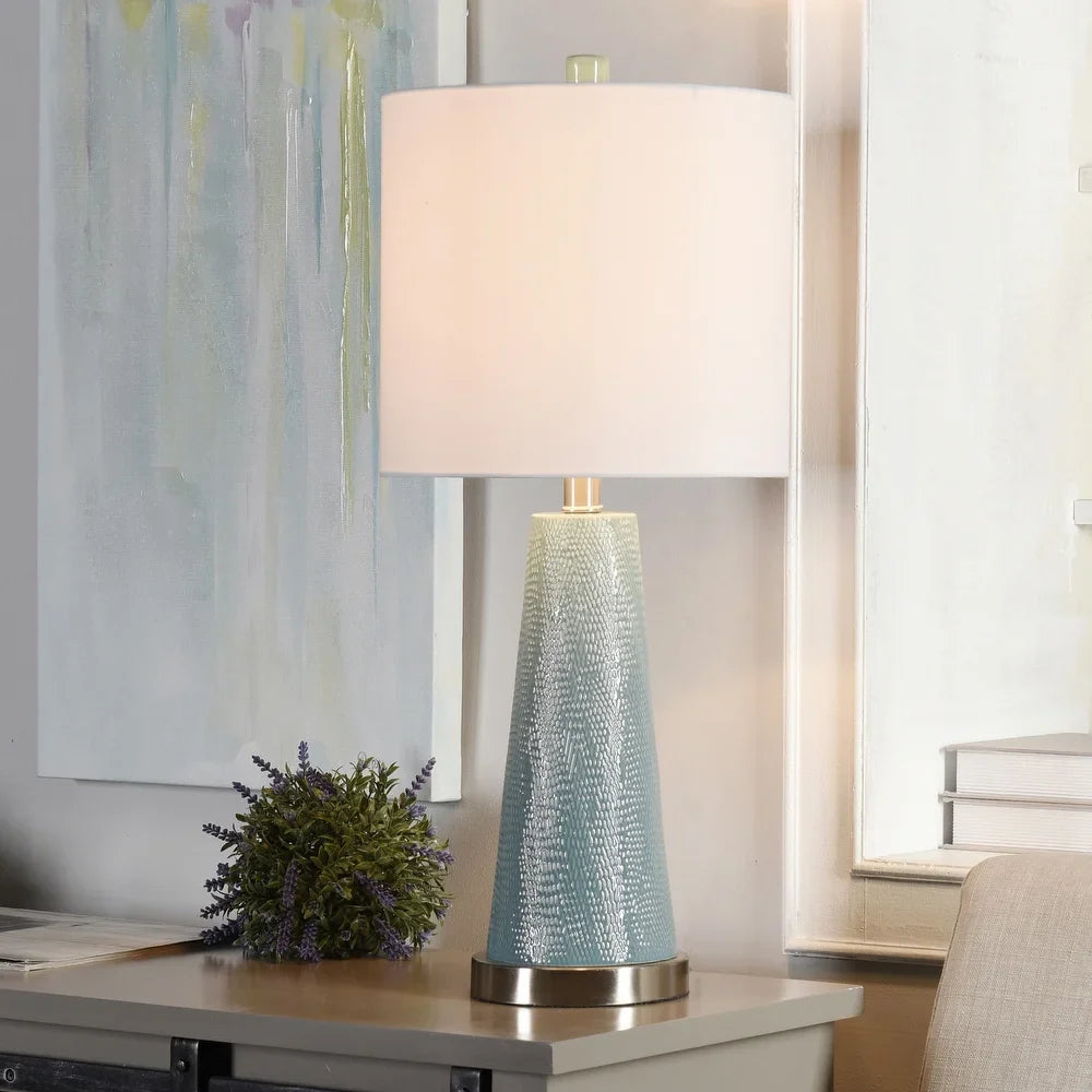 StyleCraft Teal Textured Diamond Print Embossed Tapered Accent Lamp