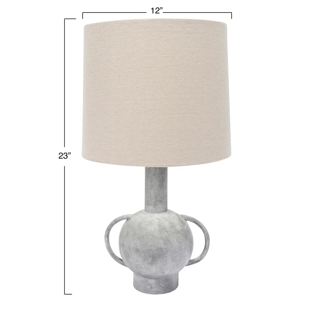 Terracotta Table Lamp with Handles, Distressed Finish & Linen Shade (Set of 2)