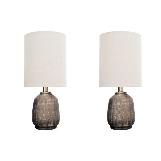 Terracotta Table Lamp with Metallic Glaze & Linen Shade (Set of 2)