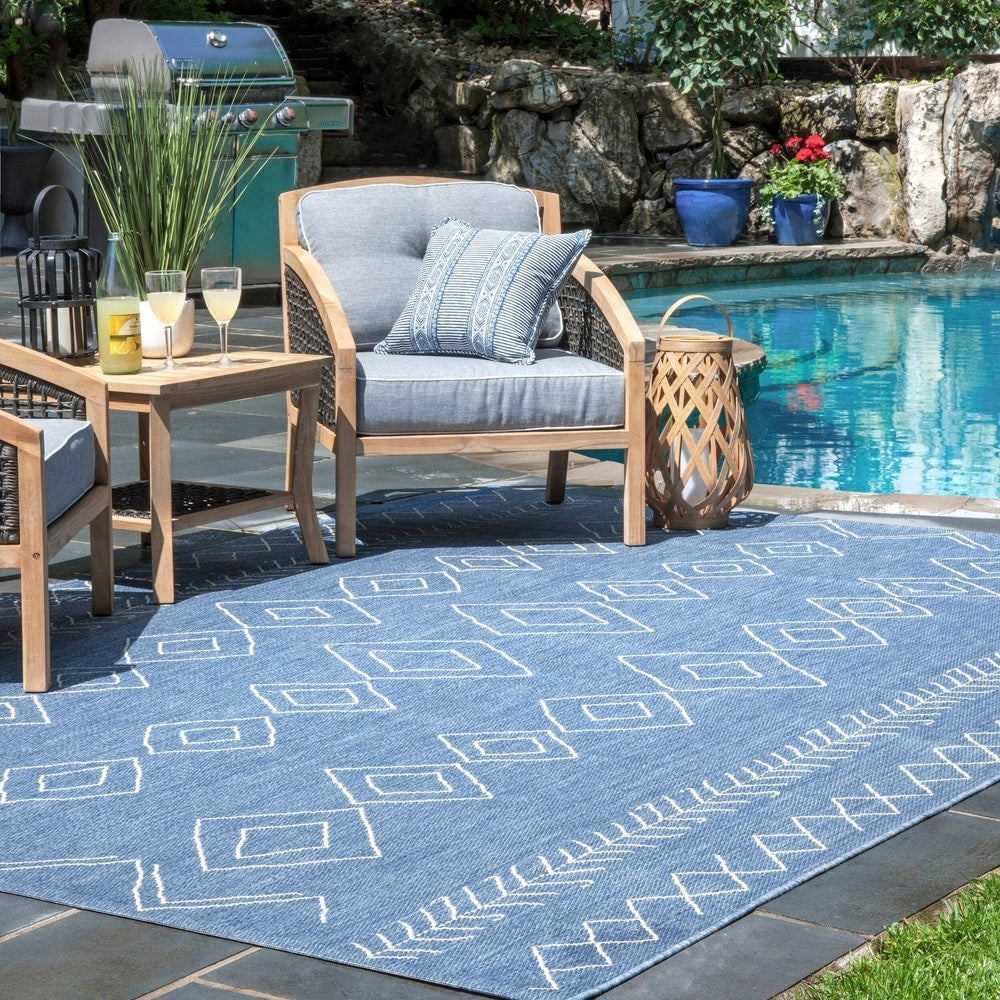 Moroccan Tribal Accent Blue Indoor/Outdoor Area Rugs - Durable/Easy Maintenance