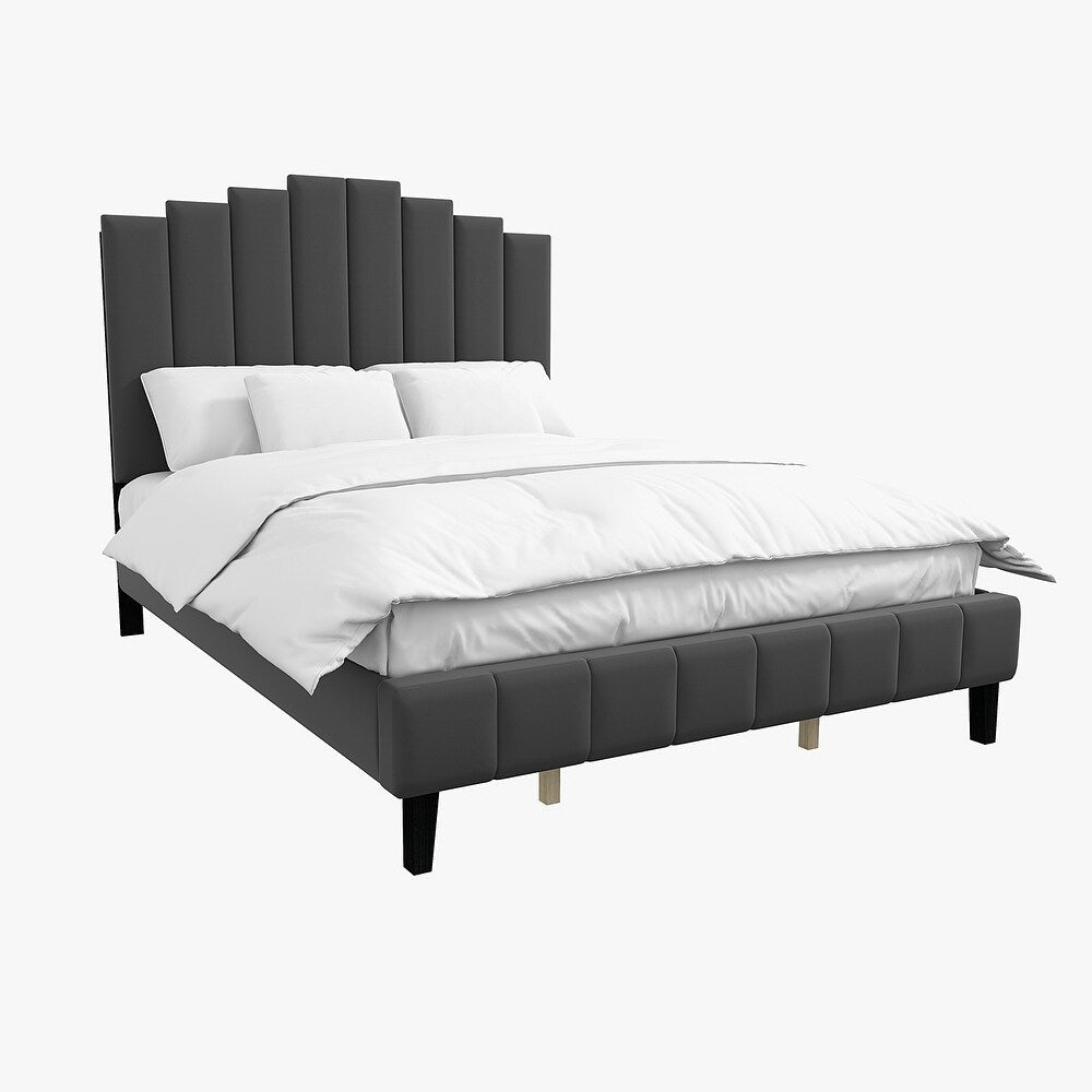 Tufted Upholstered Platform Bed with Sturdy Center Legs and Elegant Headboard for Bedroom
