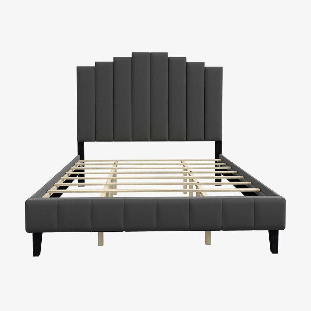 Tufted Upholstered Platform Bed with Sturdy Center Legs and Elegant Headboard for Bedroom