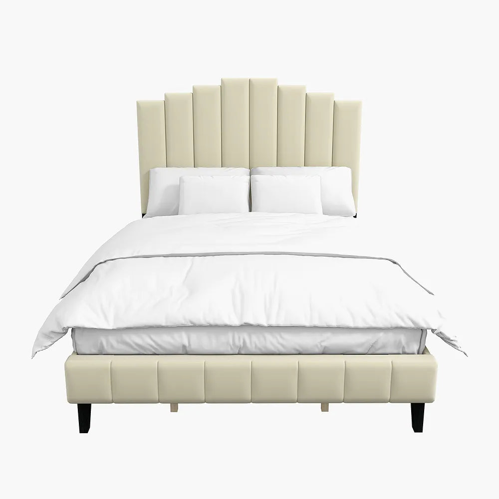 Tufted Upholstered Platform Bed with Sturdy Center Legs and Elegant Headboard for Bedroom