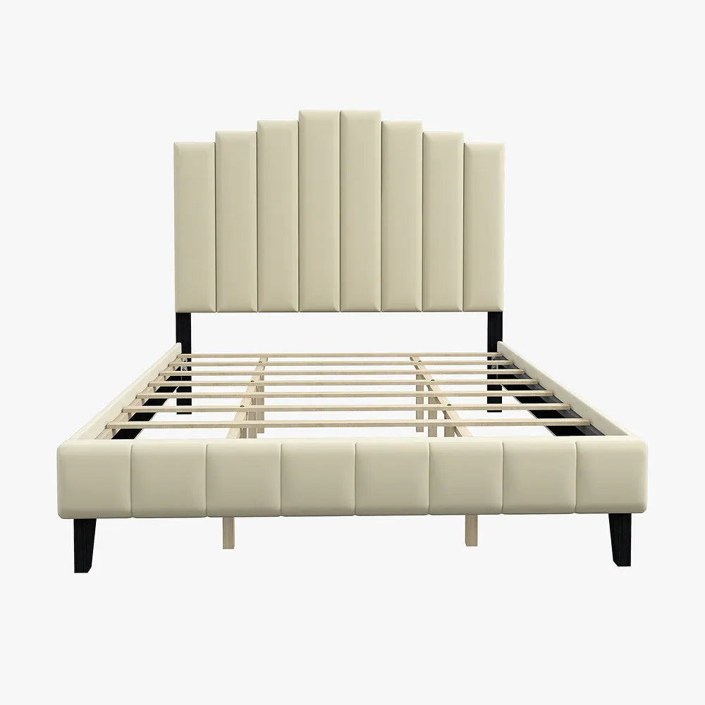 Tufted Upholstered Platform Bed with Sturdy Center Legs and Elegant Headboard for Bedroom