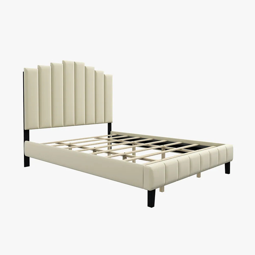 Tufted Upholstered Platform Bed with Sturdy Center Legs and Elegant Headboard for Bedroom