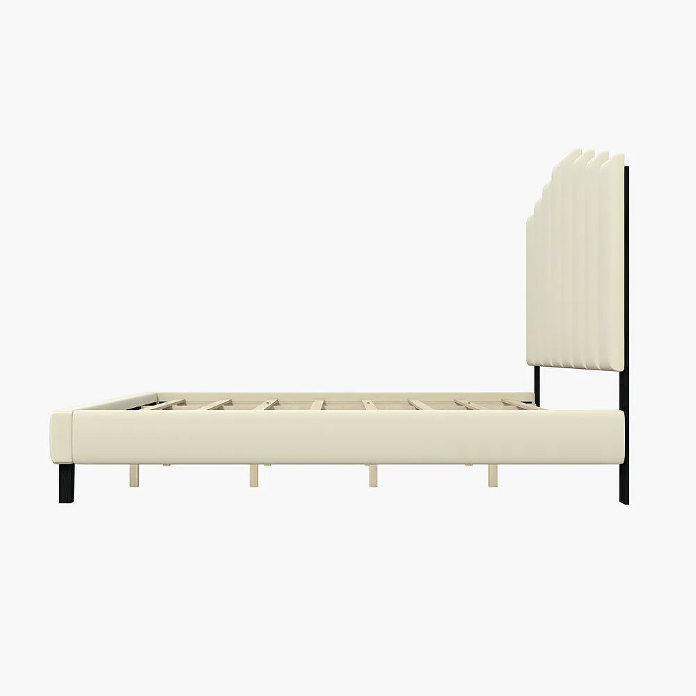 Tufted Upholstered Platform Bed with Sturdy Center Legs and Elegant Headboard for Bedroom