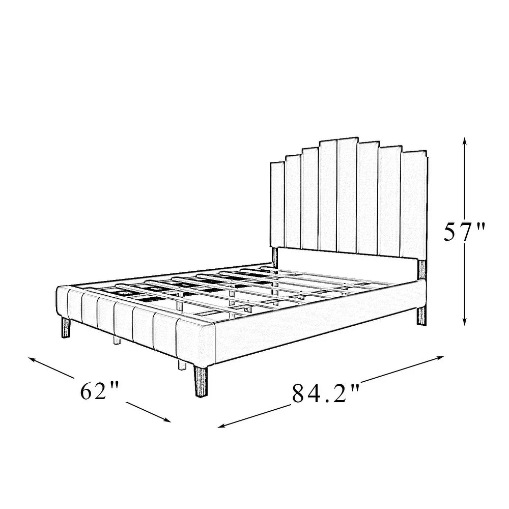 Tufted Upholstered Platform Bed with Sturdy Center Legs and Elegant Headboard for Bedroom