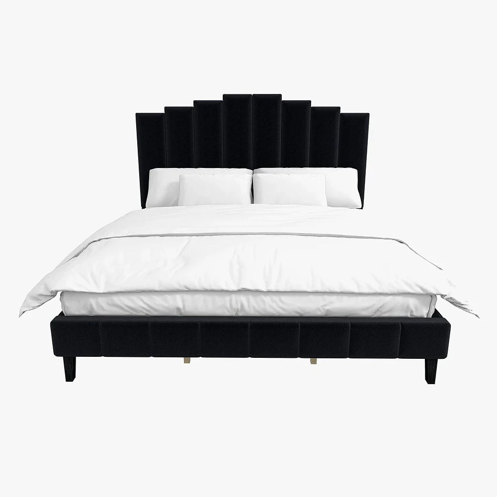Tufted Upholstered Platform Bed with Sturdy Center Legs and Elegant Headboard for Bedroom