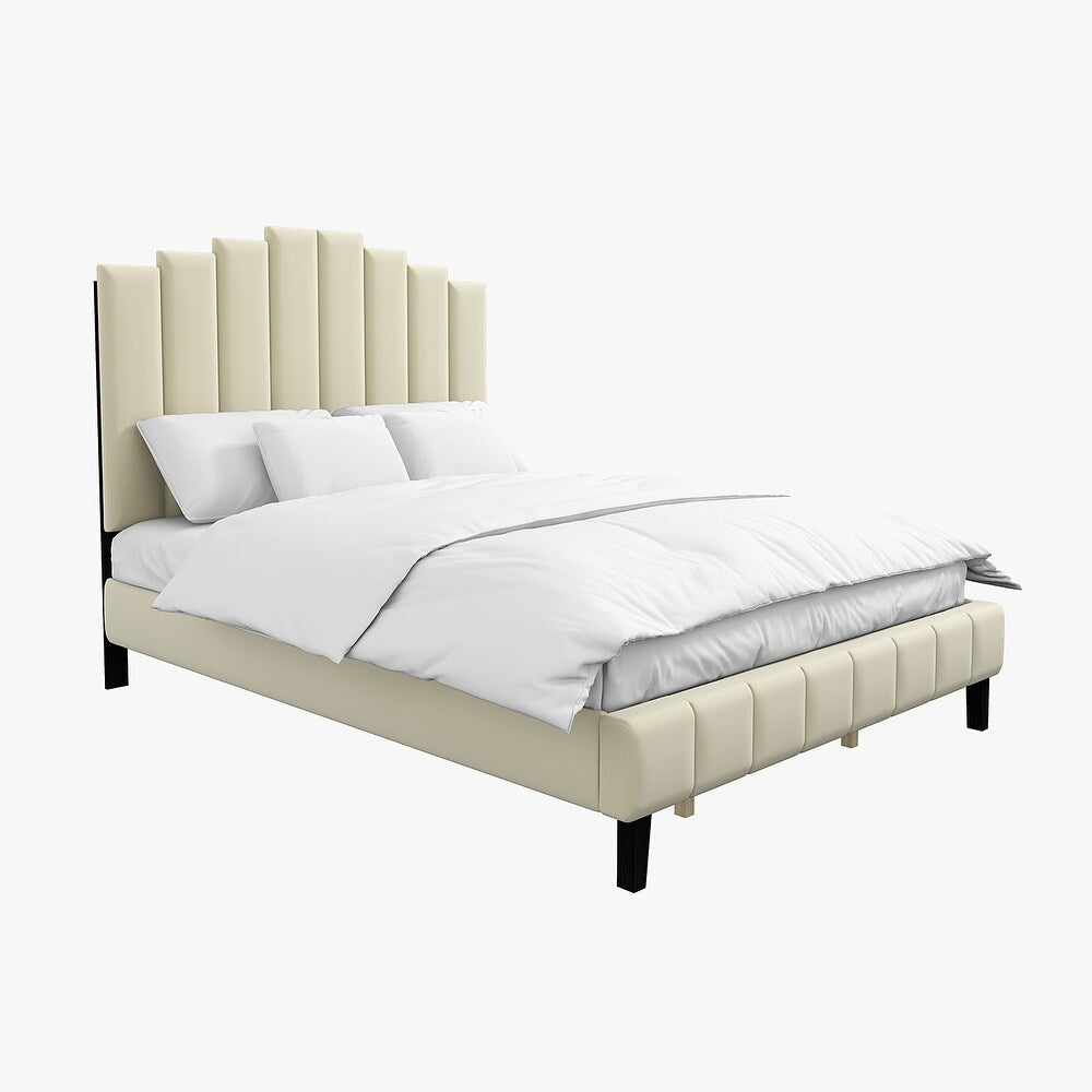 Tufted Upholstered Platform Bed with Sturdy Center Legs and Elegant Headboard for Bedroom