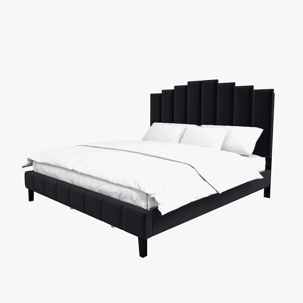 Tufted Upholstered Platform Bed with Sturdy Center Legs and Elegant Headboard for Bedroom