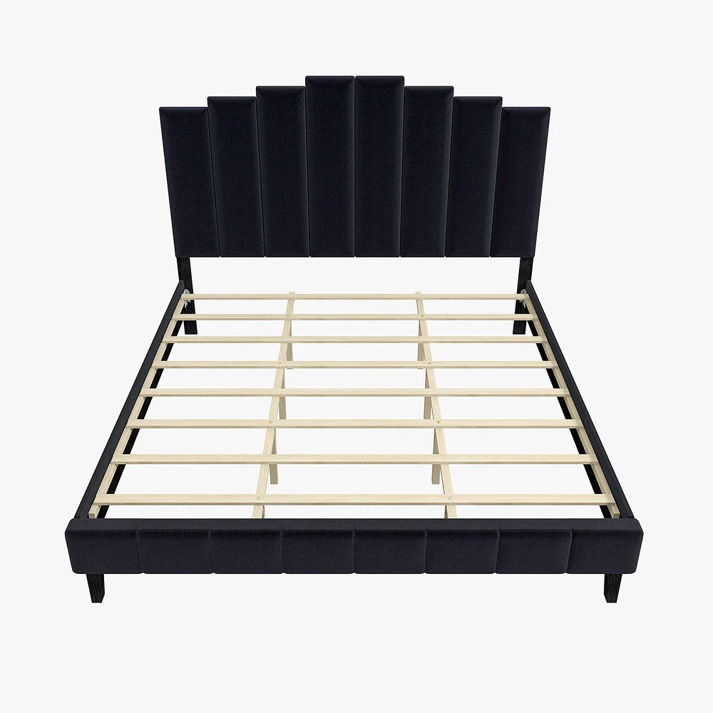 Tufted Upholstered Platform Bed with Sturdy Center Legs and Elegant Headboard for Bedroom