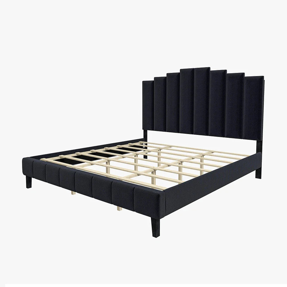 Tufted Upholstered Platform Bed with Sturdy Center Legs and Elegant Headboard for Bedroom