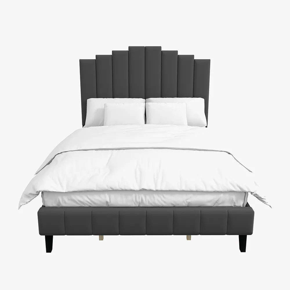 Tufted Upholstered Platform Bed with Sturdy Center Legs and Elegant Headboard for Bedroom