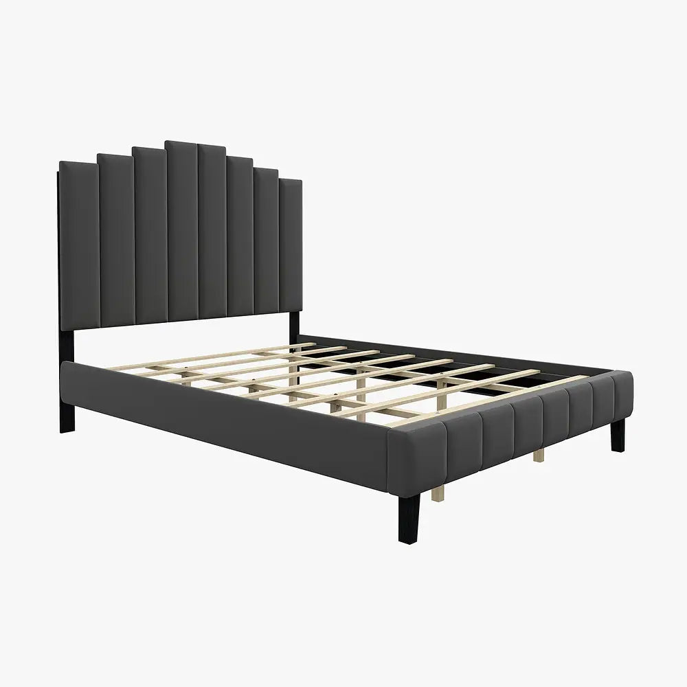 Tufted Upholstered Platform Bed with Sturdy Center Legs and Elegant Headboard for Bedroom