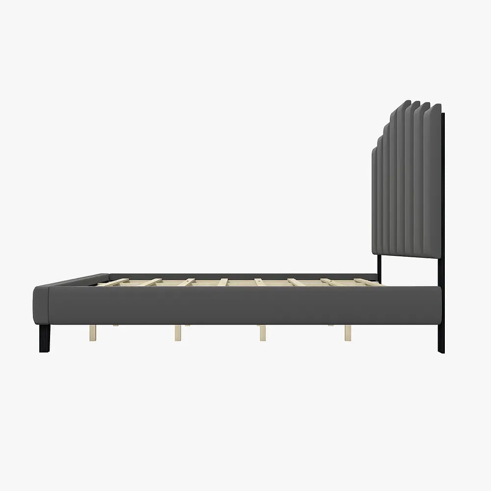 Tufted Upholstered Platform Bed with Sturdy Center Legs and Elegant Headboard for Bedroom