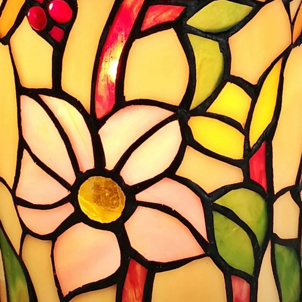 Tiffany Style Accent Lamp 10" Tall Stained Glass White Dragonfly Floral Living Room Bedroom Gift Amora Lighting