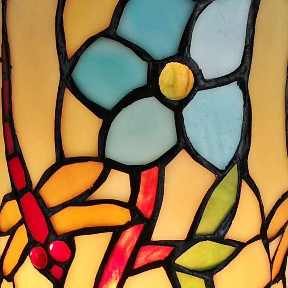 Tiffany Style Accent Lamp 10" Tall Stained Glass White Dragonfly Floral Living Room Bedroom Gift Amora Lighting