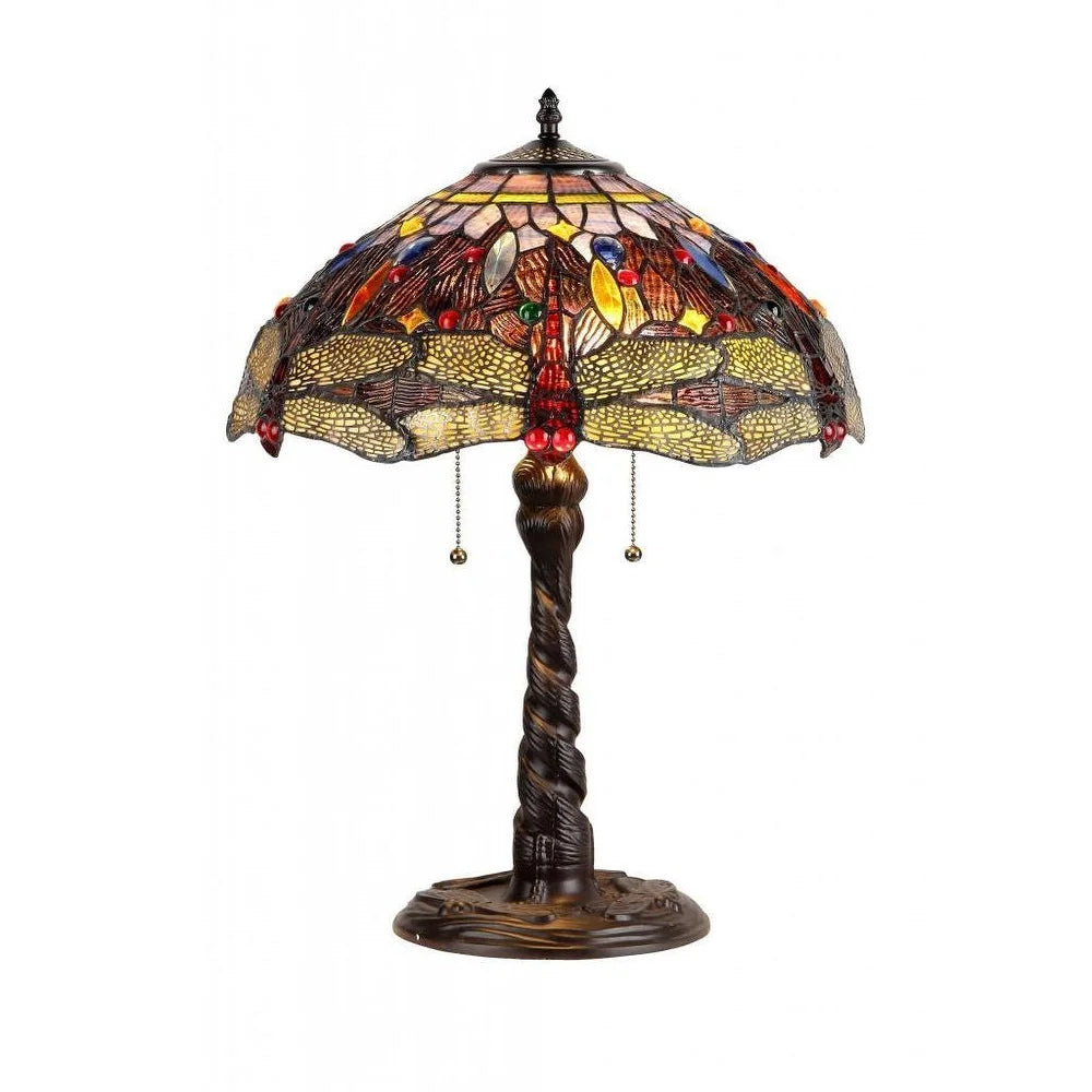 Tiffany Style Dragonfly Design 2-light Dark Antique Bronze Table Lamp