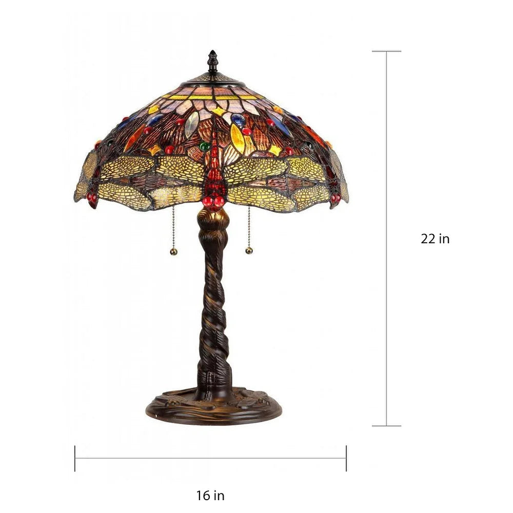 Tiffany Style Dragonfly Design 2-light Dark Antique Bronze Table Lamp