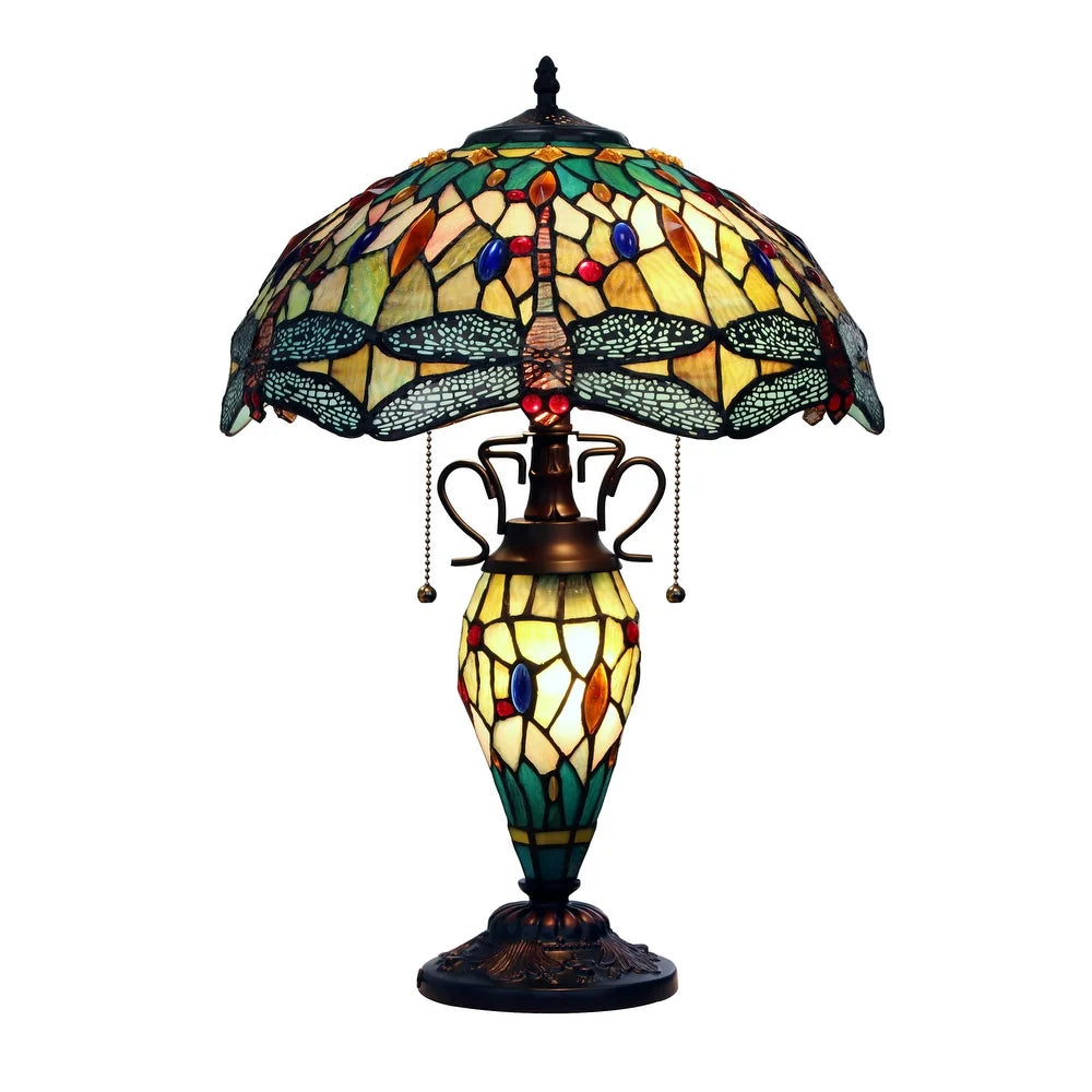 Tiffany-Style Dragonfly Design 3-light Dark Bronze Table Lamp