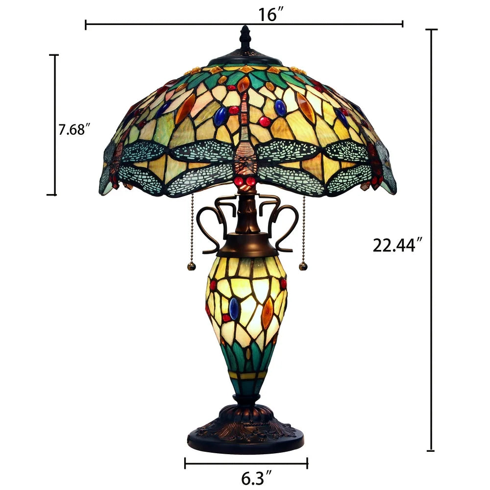 Tiffany-Style Dragonfly Design 3-light Dark Bronze Table Lamp