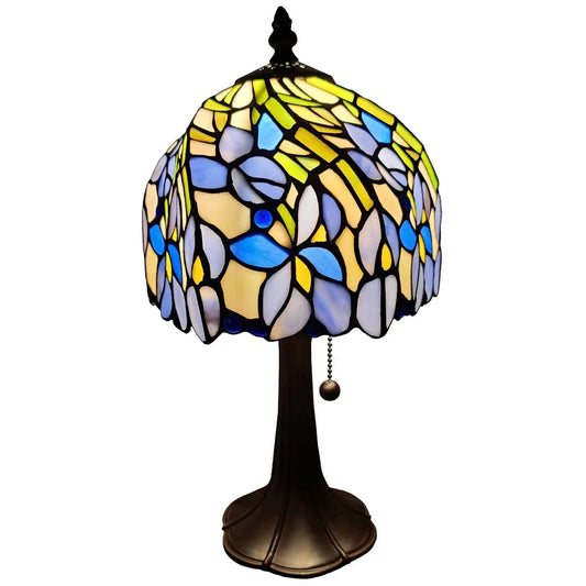 Tiffany Style Mini Accent Lamp 15" Tall Stained Glass Purple Floral Iris Flower Bedroom Handmade Gift AM1076TL08B Amora Lighting