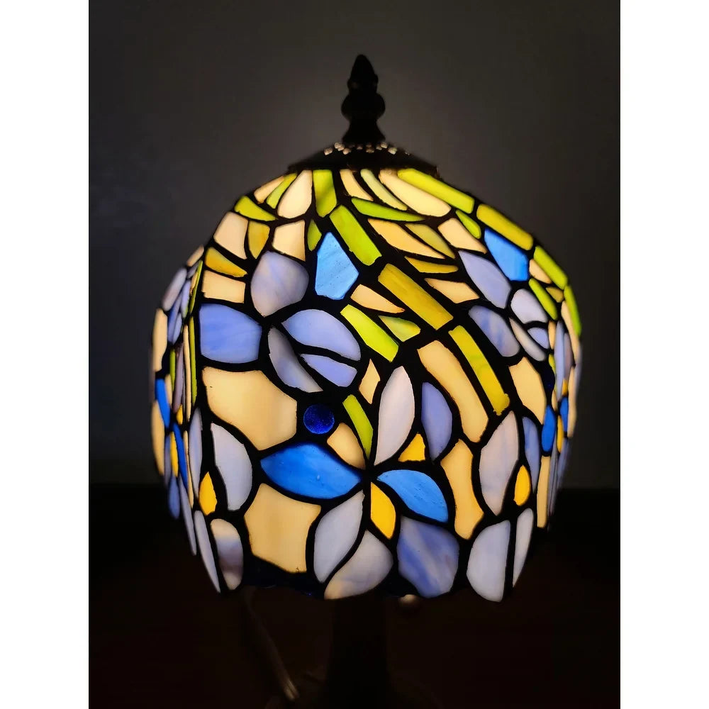 Tiffany Style Mini Accent Lamp 15" Tall Stained Glass Purple Floral Iris Flower Bedroom Handmade Gift AM1076TL08B Amora Lighting
