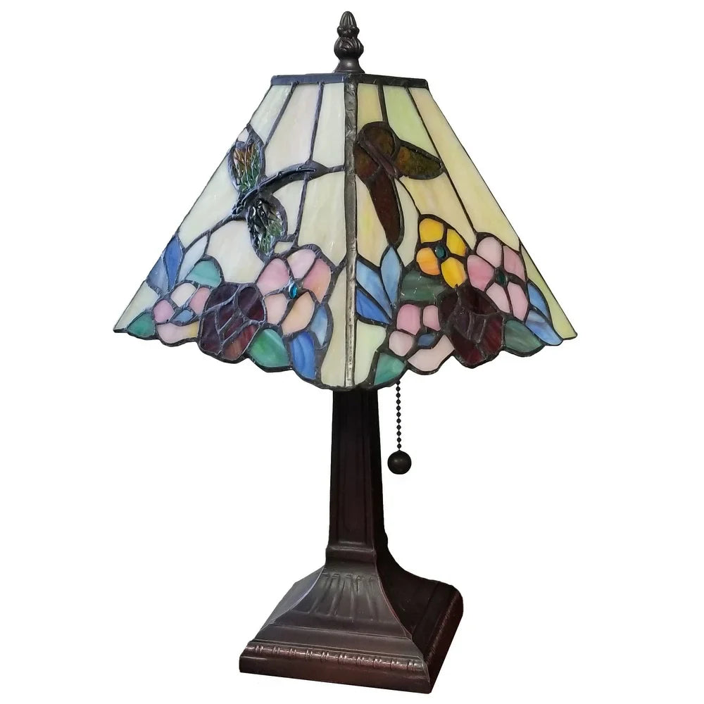 Tiffany Style Mini Accent Lamp Mission 15" Tall Stained Glass Flower Hummingbird Butterfly Handmade AM248TL08B Amora Lighting