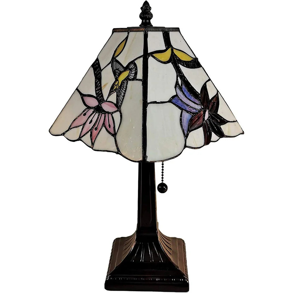 Tiffany Style Mini Accent Lamp Mission 15" Tall Stained Glass Pink Hummingbird Nightstand Office AM211TL08B Amora Lighting