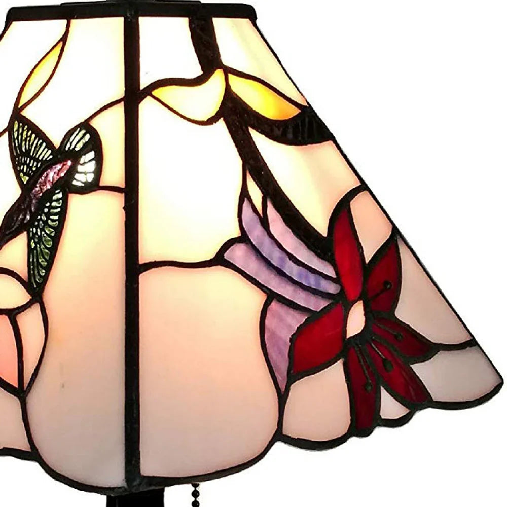 Tiffany Style Mini Accent Lamp Mission 15" Tall Stained Glass Pink Hummingbird Nightstand Office AM211TL08B Amora Lighting