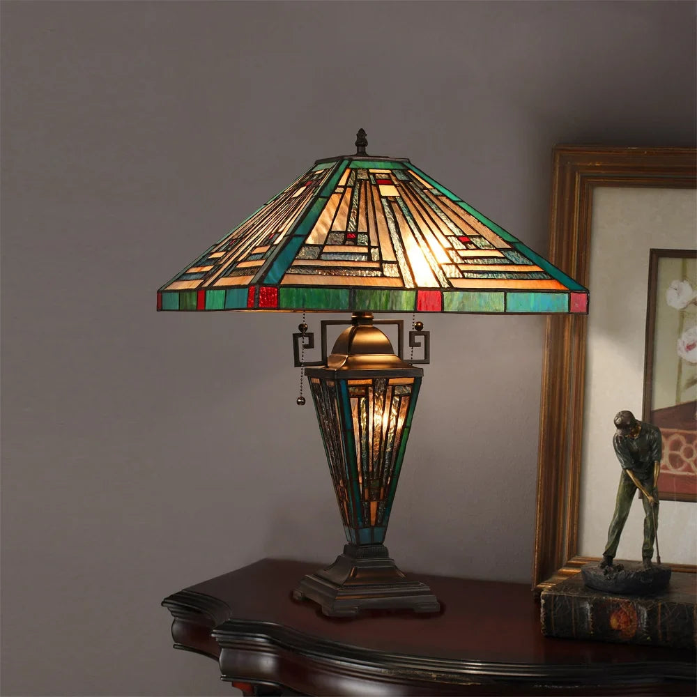 Tiffany-Style Mission Design 2+1-light Blackish Bronze Table Lamp