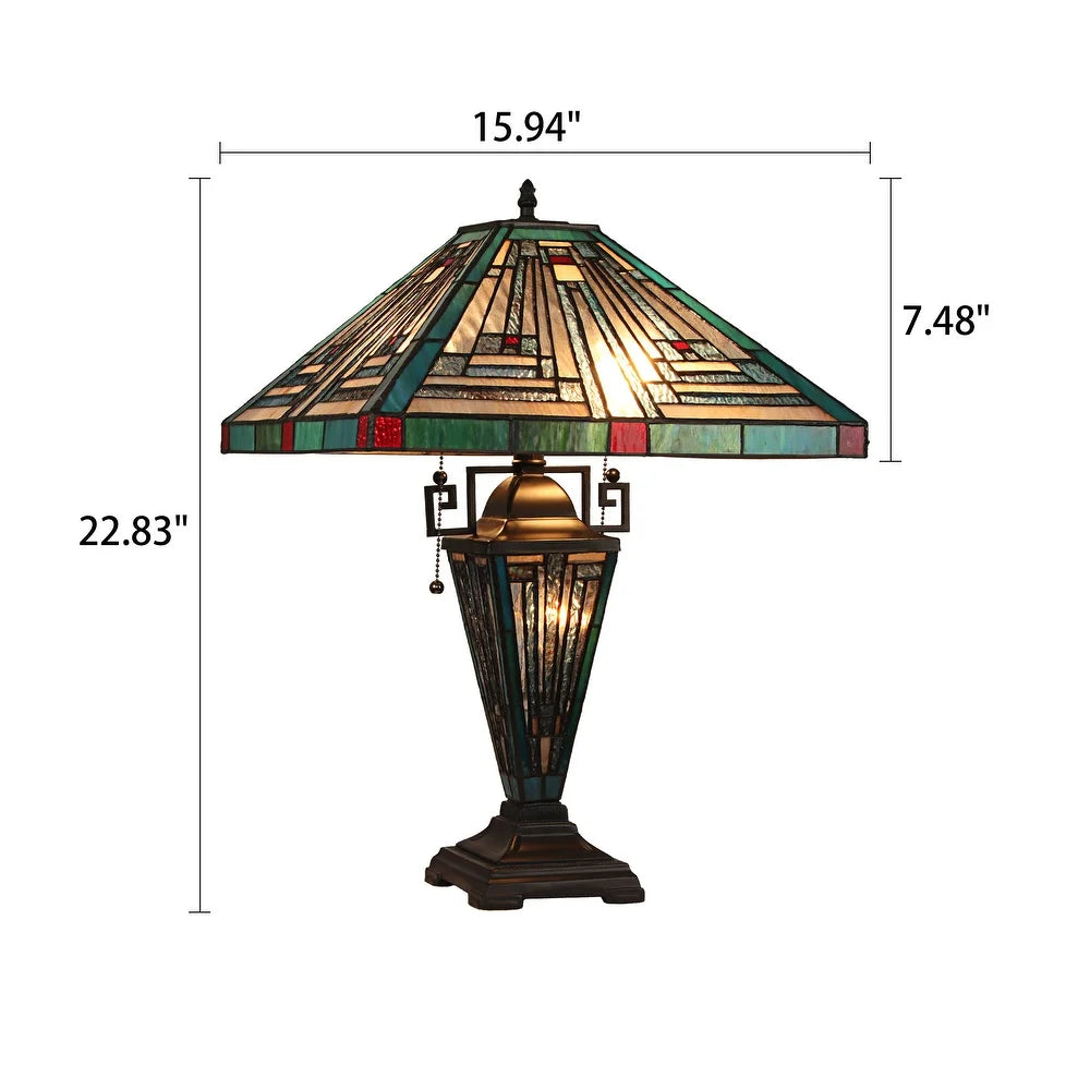 Tiffany-Style Mission Design 2+1-light Blackish Bronze Table Lamp