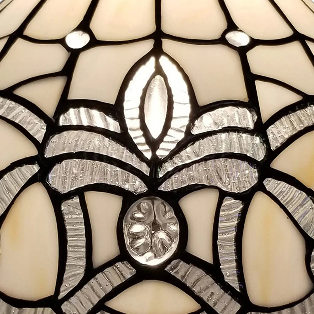 Tiffany Style Table Lamp 19" Tall Stained Glass White Floral Decor Nightstand Bedroom Handmade Gift Amora Lighting