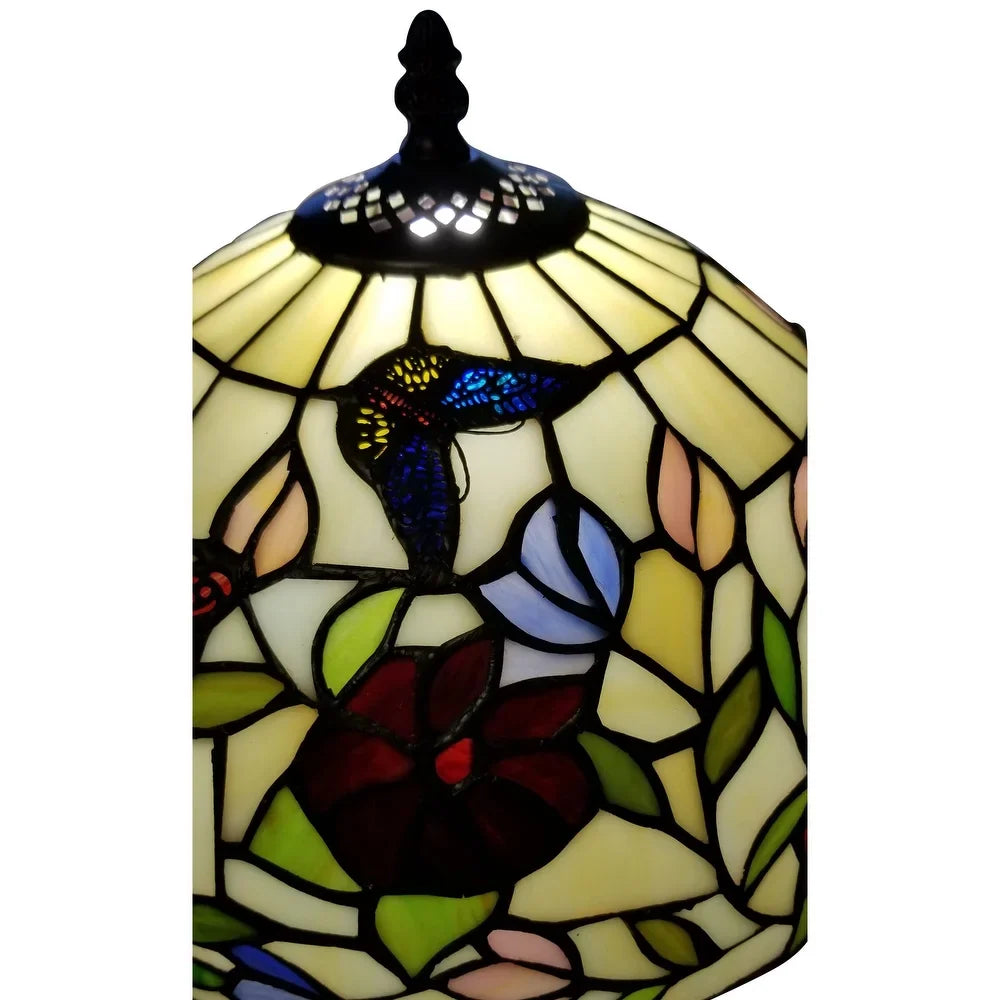 Tiffany Style Table Lamp 19" Tall Stained Glass White Flower Butterfly Nightstand Bedroom Handmade AM061TL12B Amora Lighting