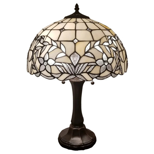 Tiffany Style Table Lamp Jeweled 23" Tall Stained Glass White Night Stand Decor Bedroom Handmade Gift Amora Lighting