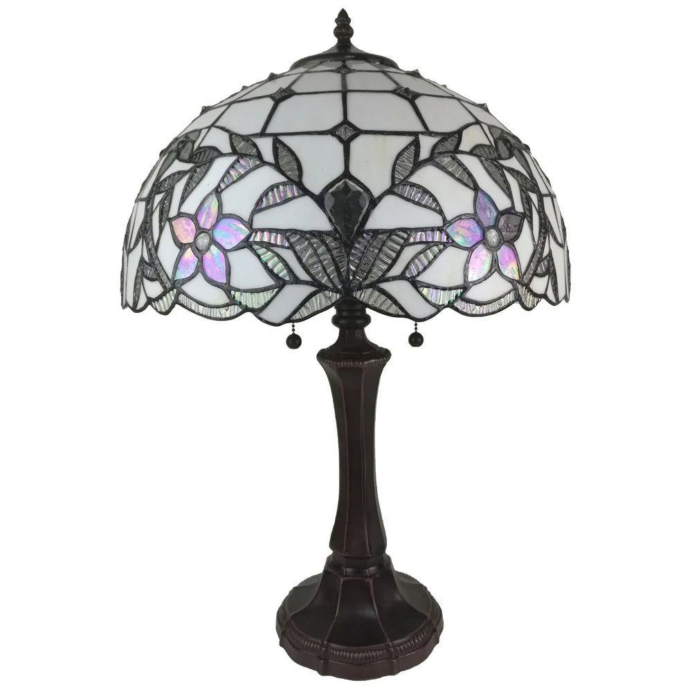 Tiffany Style Table Lamp Jeweled 23" Tall Stained Glass White Night Stand Decor Bedroom Handmade Gift Amora Lighting