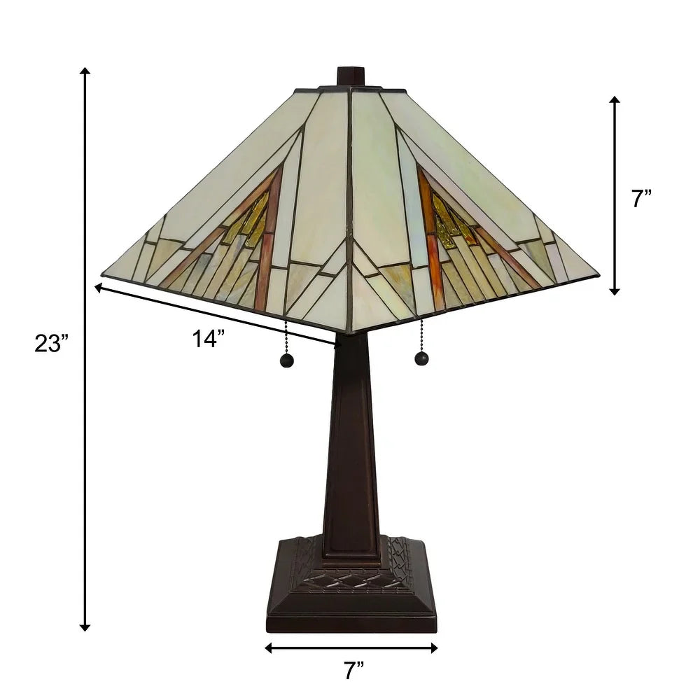 Tiffany Style Table Lamp Mission 23" Tall Stained Glass Tan Decor Night Stand Bedroom Handmade Gift AM348TL14 Amora Lighting