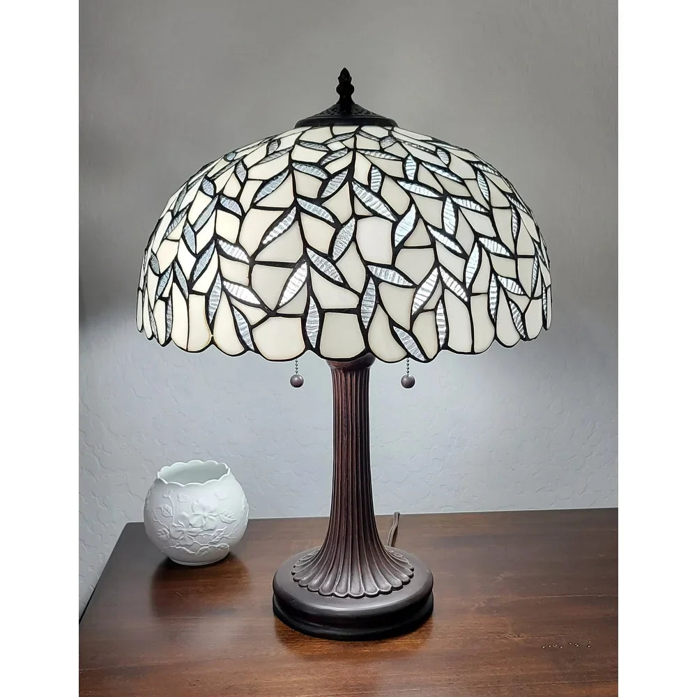 Tiffany Style Table Lamp, 16" Diameter, White AM332TL16B Amora Lighting